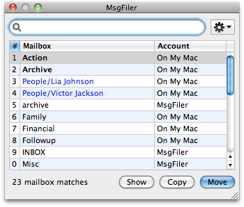 Favorite Mailboxes in MsgFiler